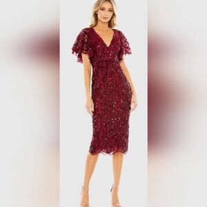 Mac Duggal Size 2 Sequin Embroidered Butterfly Sleeve Midi Dress $498 USD NWT